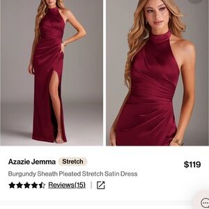 Azazie Jemma Burgundy Satin Stretch Maxi Dress